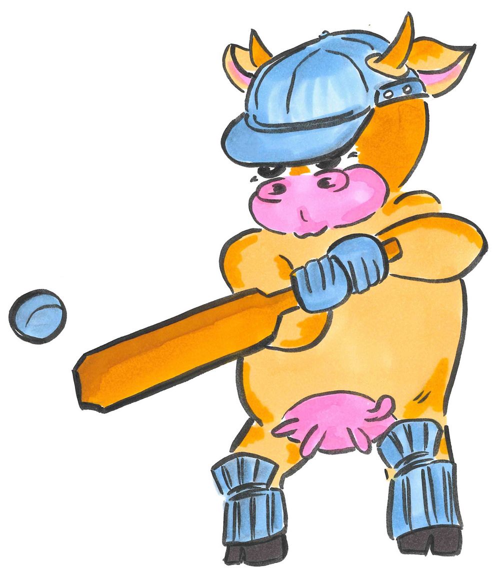 Dessin d'une vache qui joue au Cricket